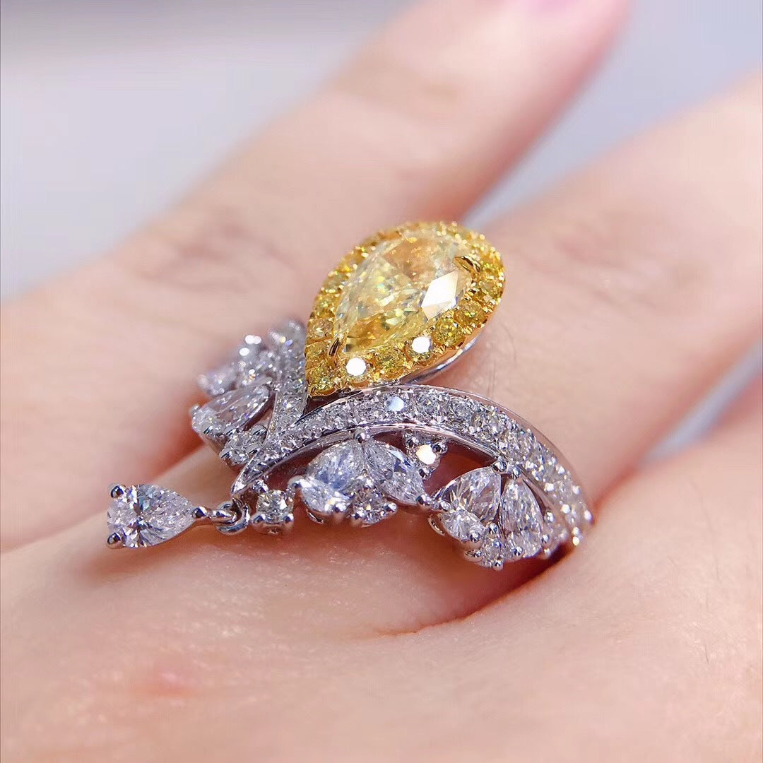 Luxurious Sparkling Delicate Double Color Adjustable Rhinestone Ring