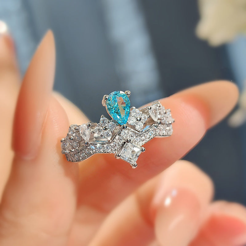 High-end Blue Rhinestone Crown Adjustable Ring