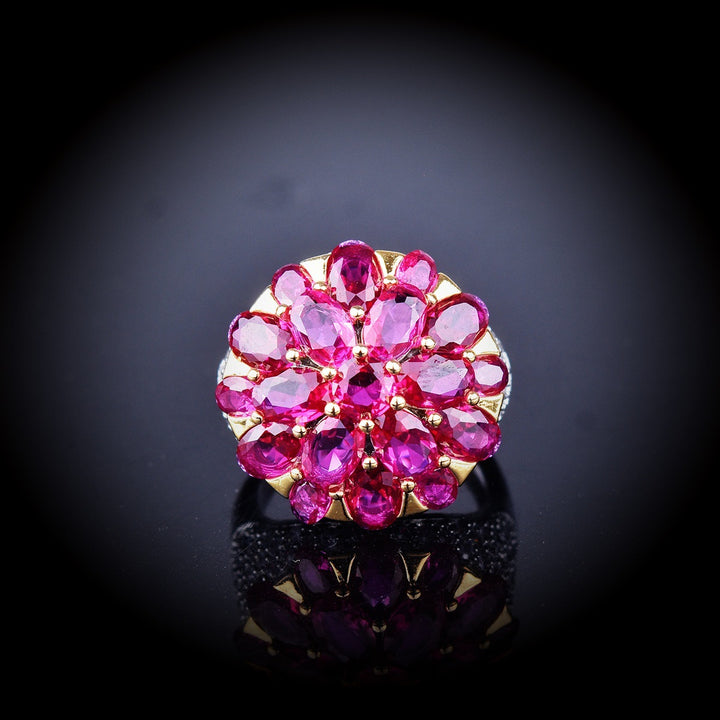 Vintage High-End Fuchsia Cone Flower Rhinestone Ring