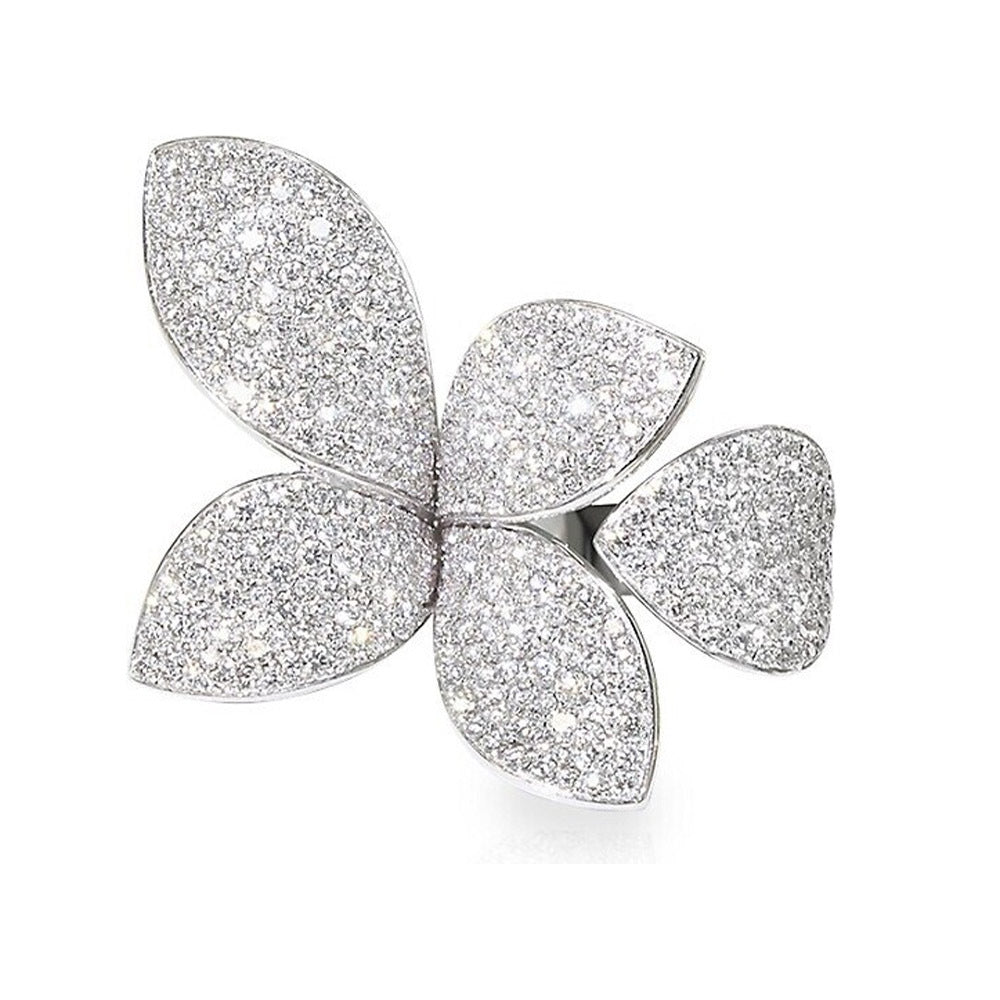 Adjustable 4-Leaf Flower Rhinestone Art Ring