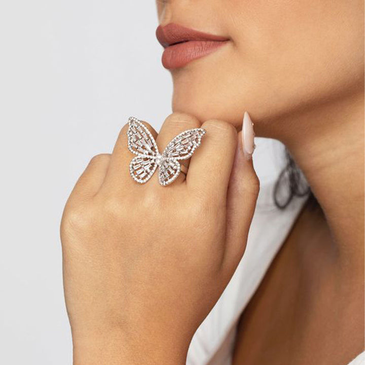 Delicate Zirconia Cut-out Butterfly Adjustable Insect Ring