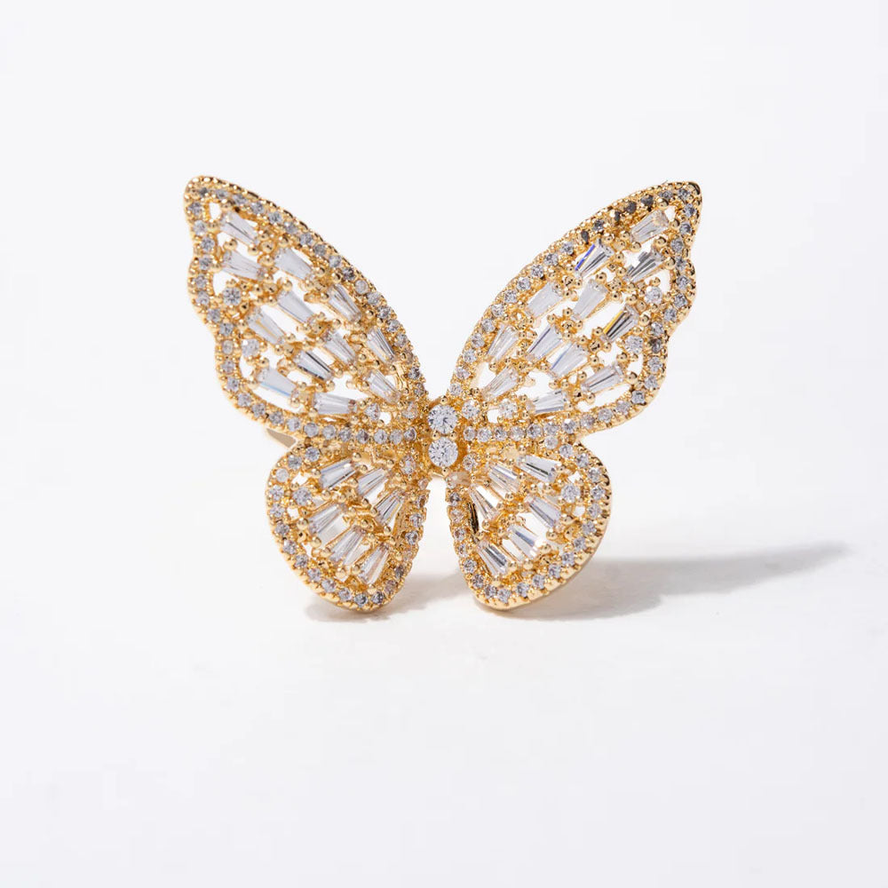 Delicate Zirconia Cut-out Butterfly Adjustable Insect Ring