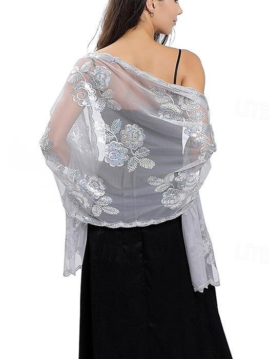 Women's Wedding Guest Sleeveless Tulle Wrap/Shawl with Sequins