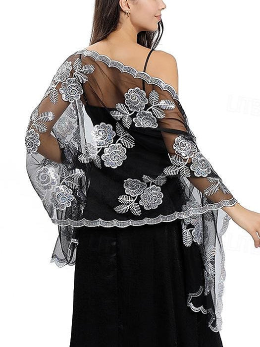 Women's Wedding Guest Sleeveless Tulle Wrap/Shawl with Sequins