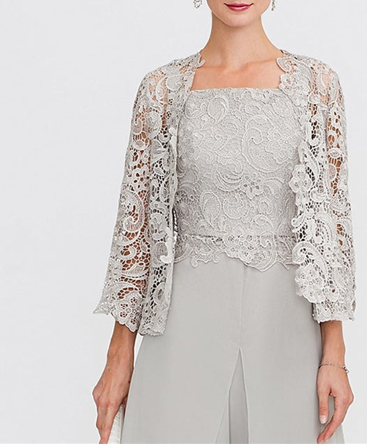 treat ürself Retro lace jacket gray Women's Wedding Guest 3/4 Length Sleeves Floral Lace Bolero Coats