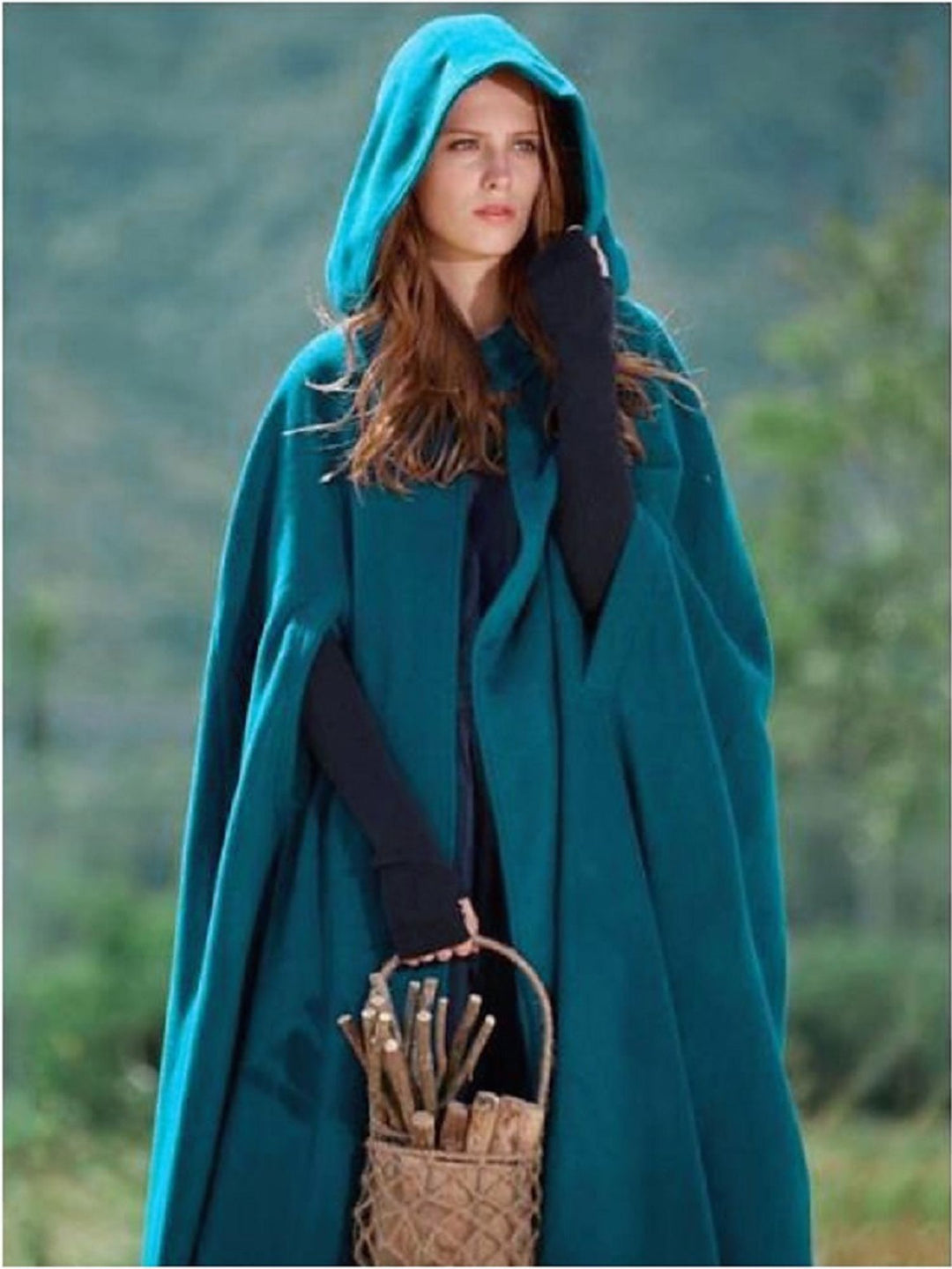 Dark Green Vintage Medieval Adult Long Hooded Cloak