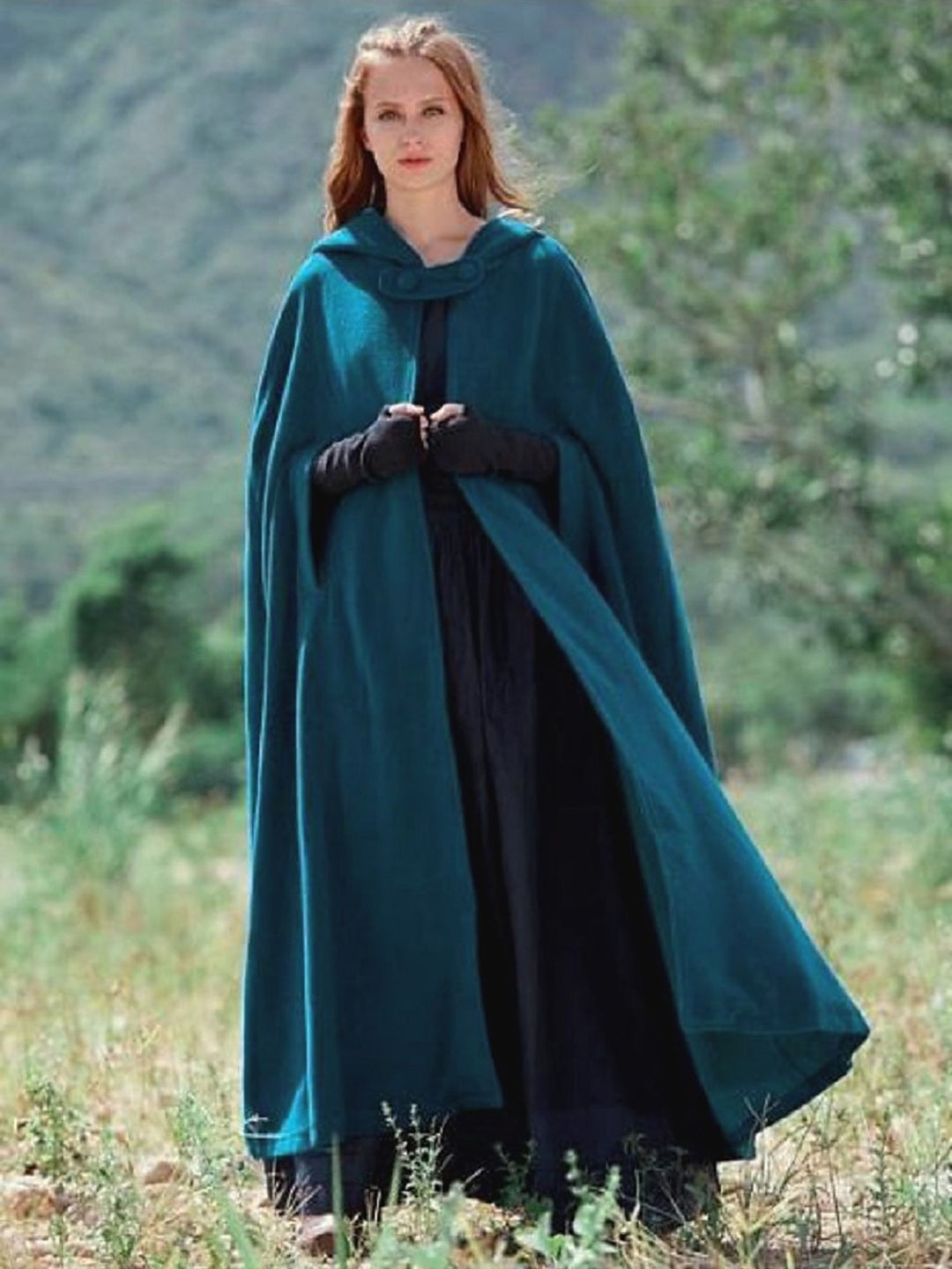 Dark Green Vintage Medieval Adult Long Hooded Cloak