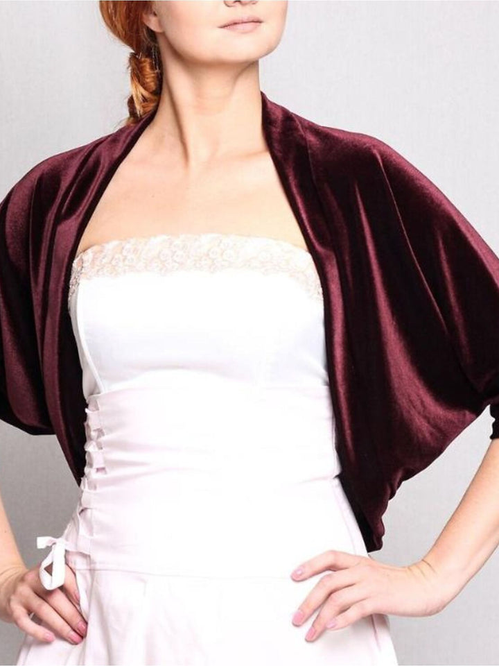 Women's Burgundy Velvet Elegant Half Sleeves Wrap Shrug Bolero