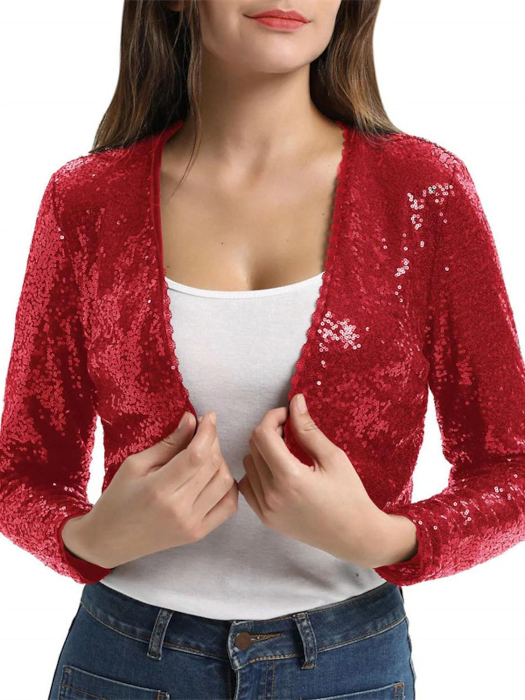 Women's Wrap Long Sleeves Sequin Jacket Wedding Wrap with Glitter