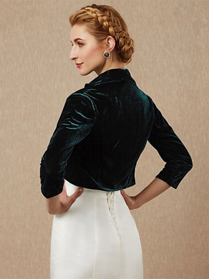 Women's Dark Green Velvet 3/4 Sleeve Elegant Bolero Coats / Jackets