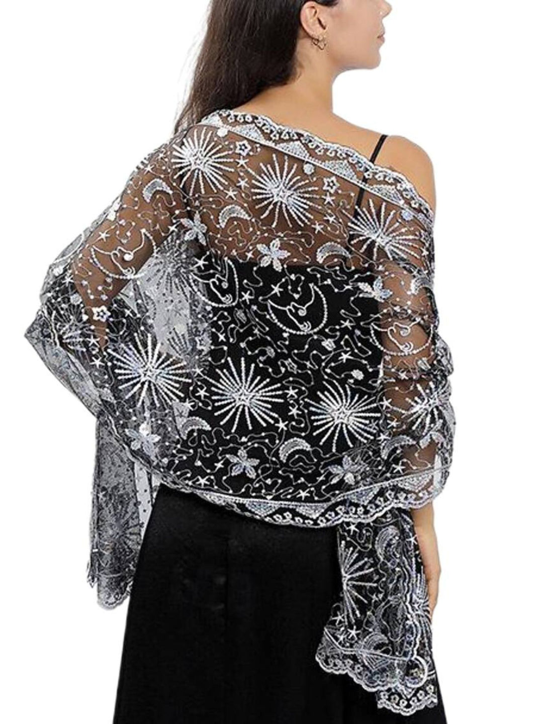 Women's Delicated Star Moon Embroidery Retro Shawl Wedding Wraps