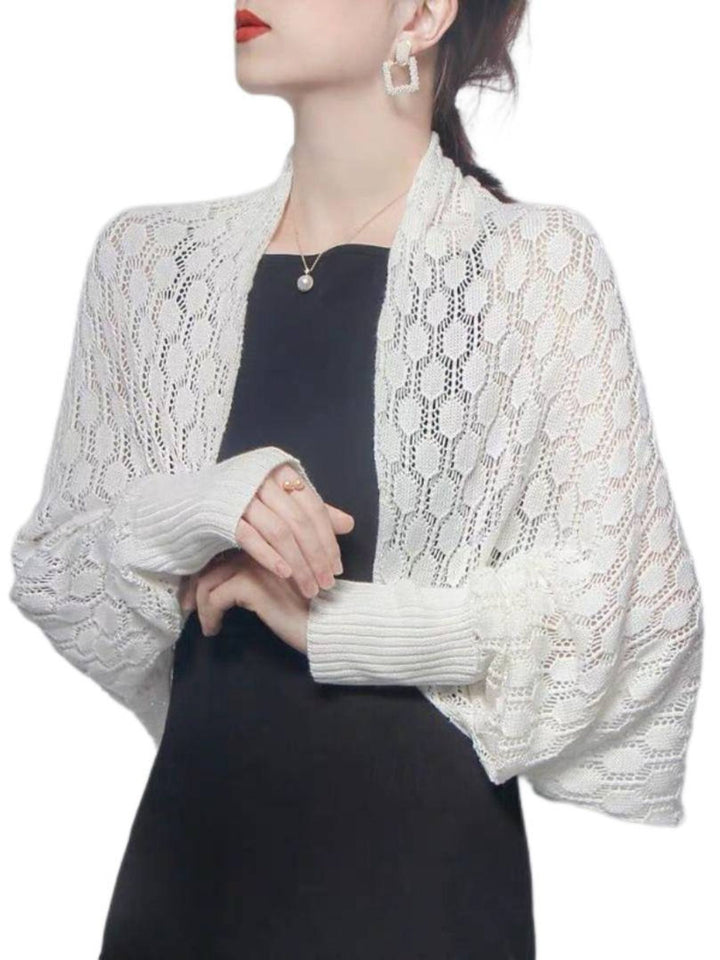 Women's White Elegant Long Sleeve Polyester Retro Wrap