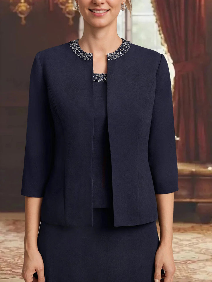 Women's Chiffon 3/4 Sleeves Open-front Jackets with Beads & Sequins