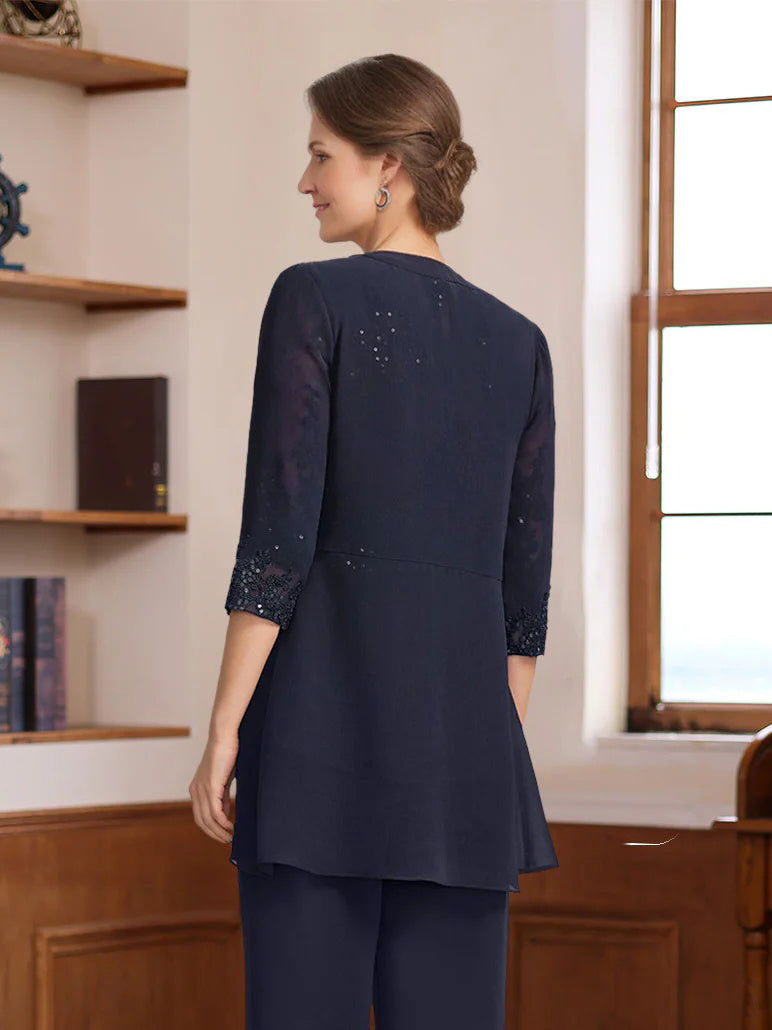 Women's Open-front Chiffon 3/4 Sleeves Jackets with Sequins & Beads