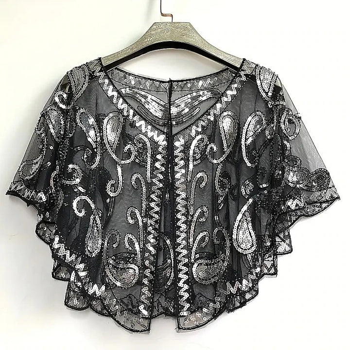 Women's Wrap Cape Vintage Sleeveless Sequind Solid Color Wraps with Beadings