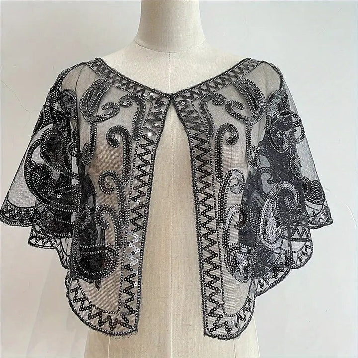 Women's Wrap Cape Vintage Sleeveless Sequind Solid Color Wraps with Beadings