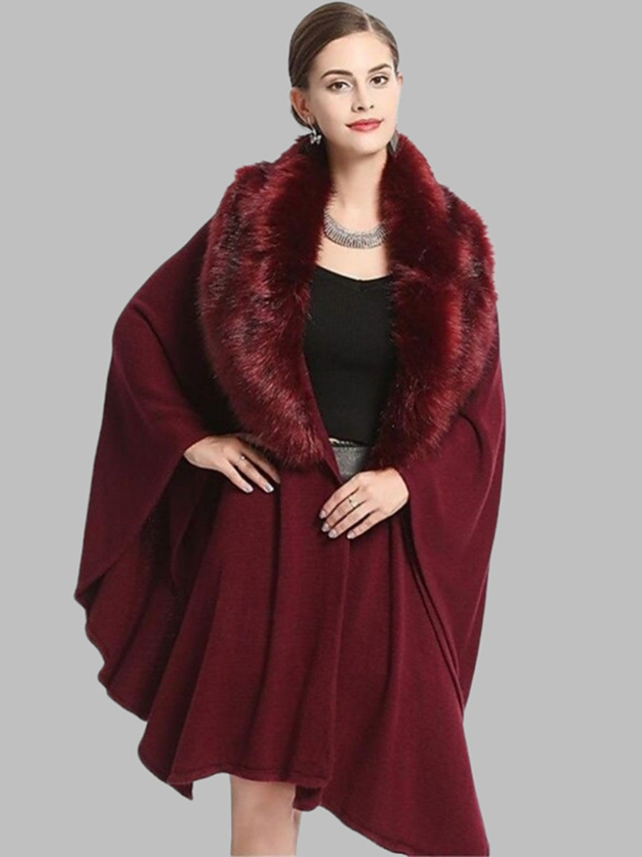 Women's Faux Solid Colored Winter Wedding Party Cape Warm Wrap/Shawls