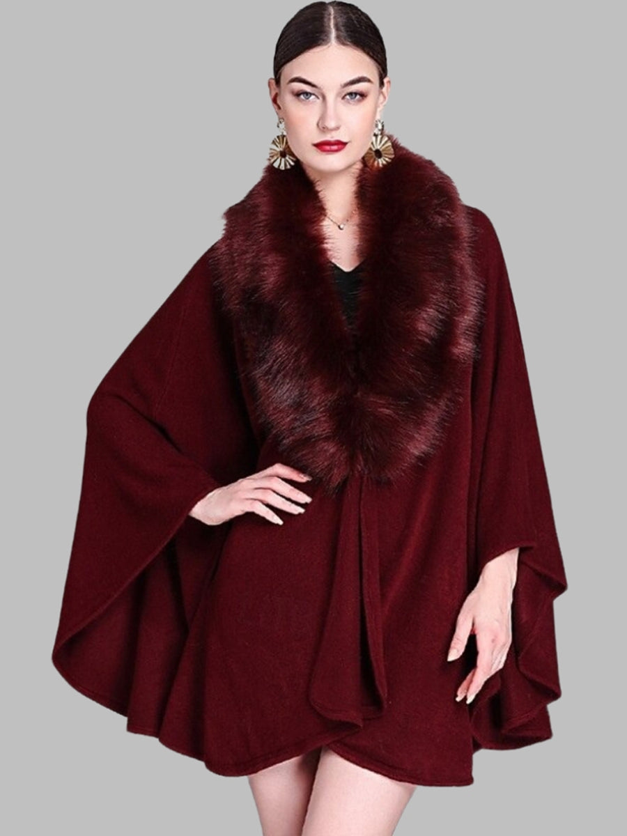 Women's Faux Solid Colored Winter Wedding Party Cape Warm Wrap/Shawls