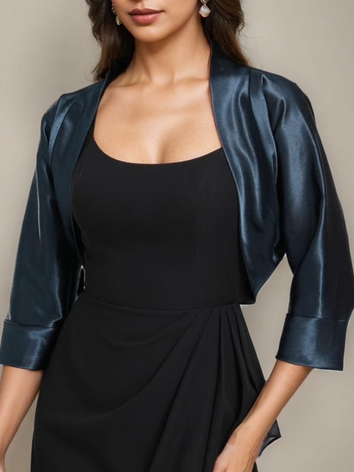 3/4 Length Sleeves Coats / Jackets Open-front Stretch Satin