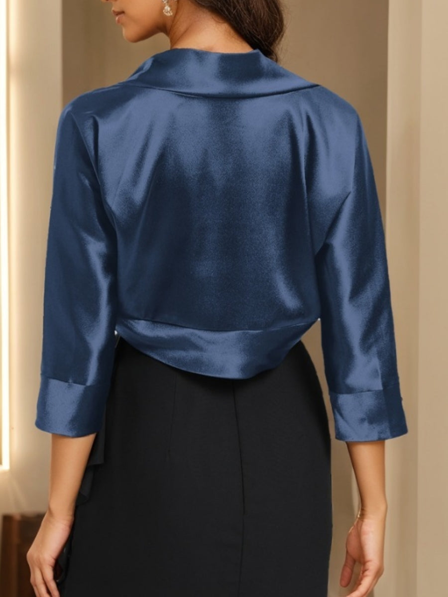 3/4 Length Sleeves Coats / Jackets Open-front Stretch Satin