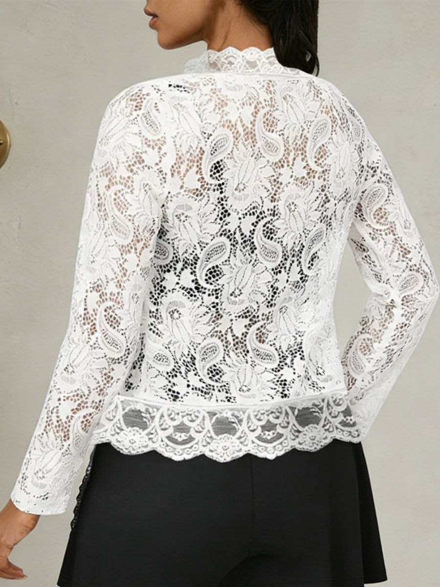 Women's Wedding Guest Coats / Jackets Lace Open-Front Long Sleeves Floral