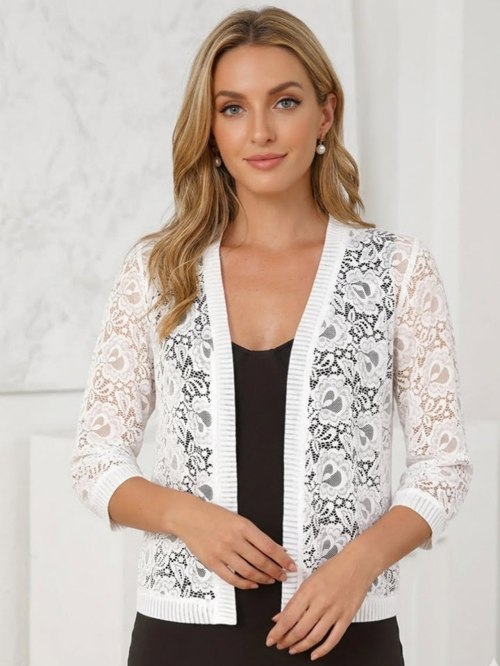 Women's Wedding Guest Coats / Jackets Floral Lace 3/4 Length Sleeves Open-front