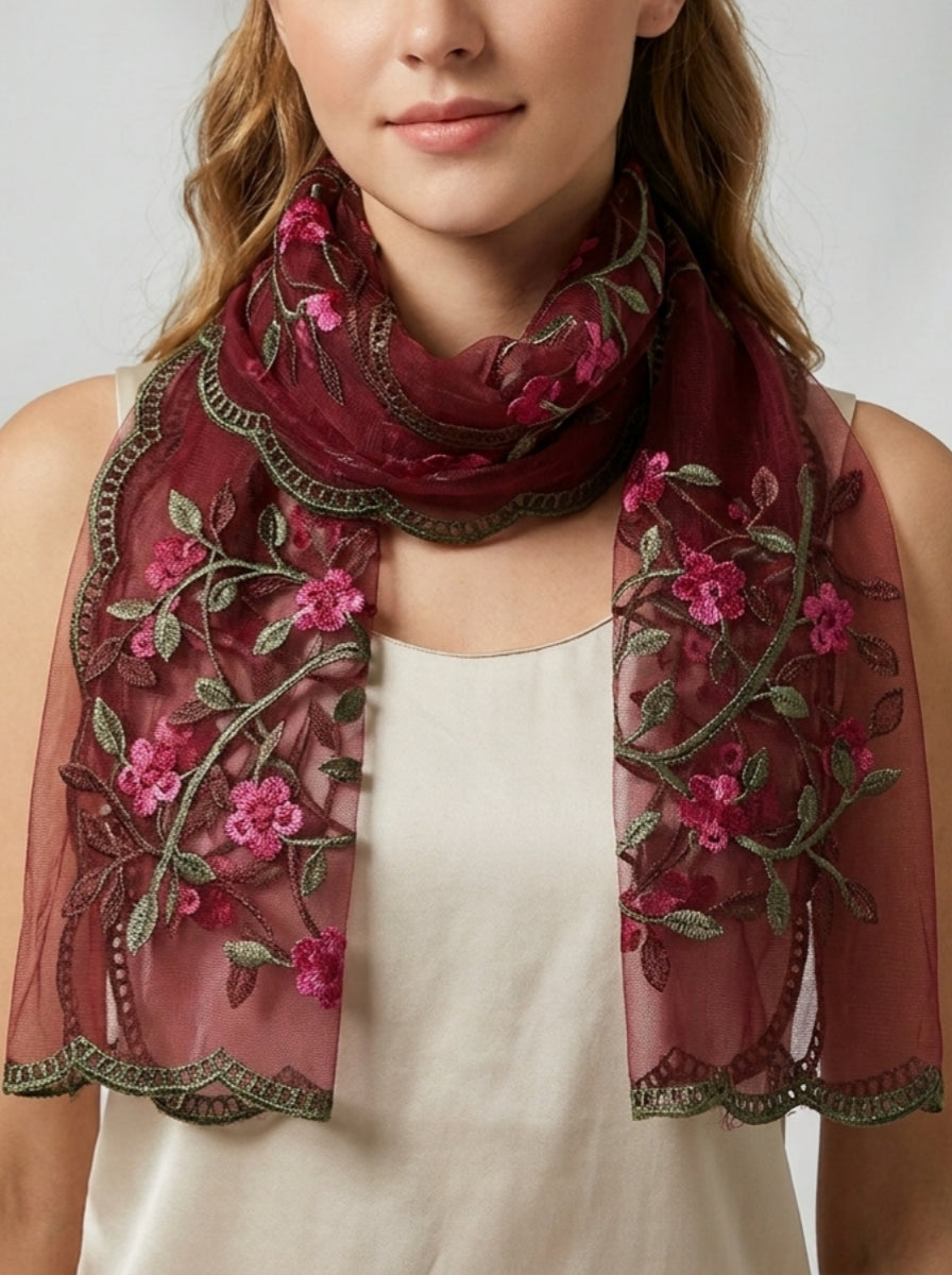 Women's Sheer Lace Floral Silk Soft Wedding Formal Shawl Wraps