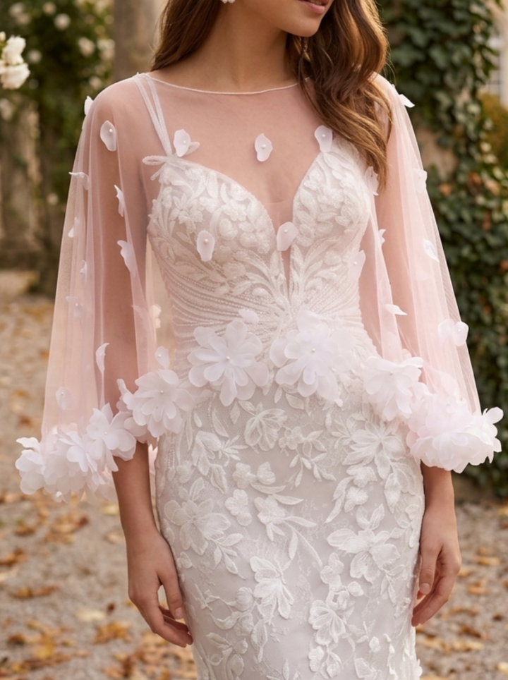 Scoop Bridal's Wrap with 3D Flowers Luxury Bridal Sleeveless Wedding/Party Wraps Beading