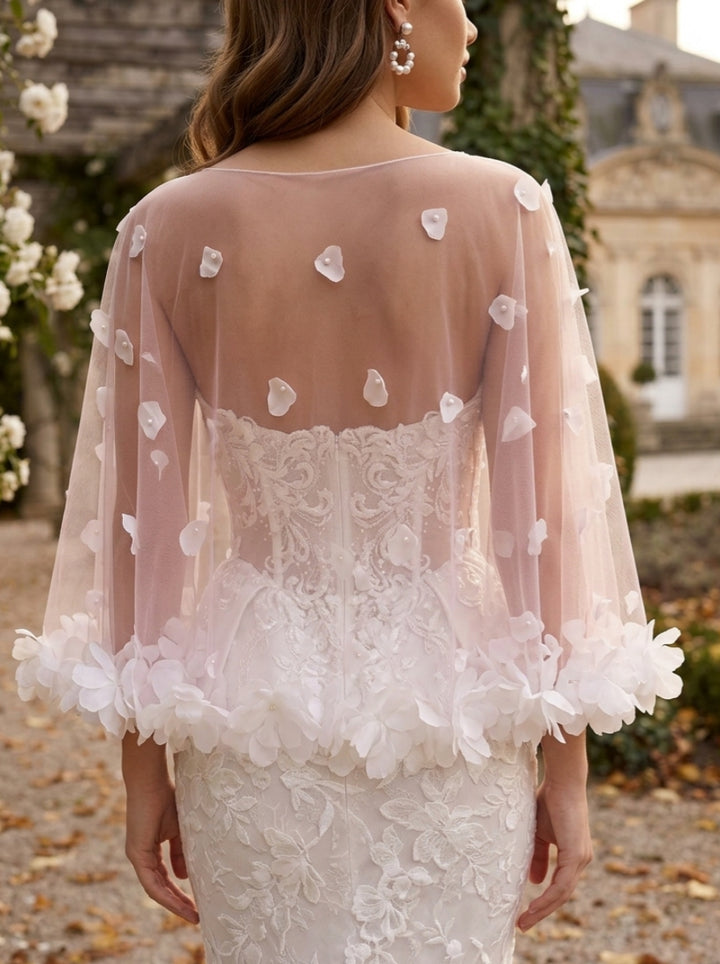Scoop Bridal's Wrap with 3D Flowers Luxury Bridal Sleeveless Wedding/Party Wraps Beading