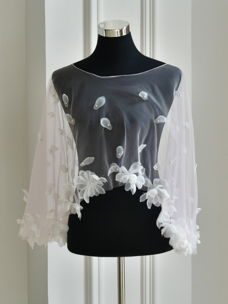 Scoop Bridal's Wrap with 3D Flowers Luxury Bridal Sleeveless Wedding/Party Wraps Beading