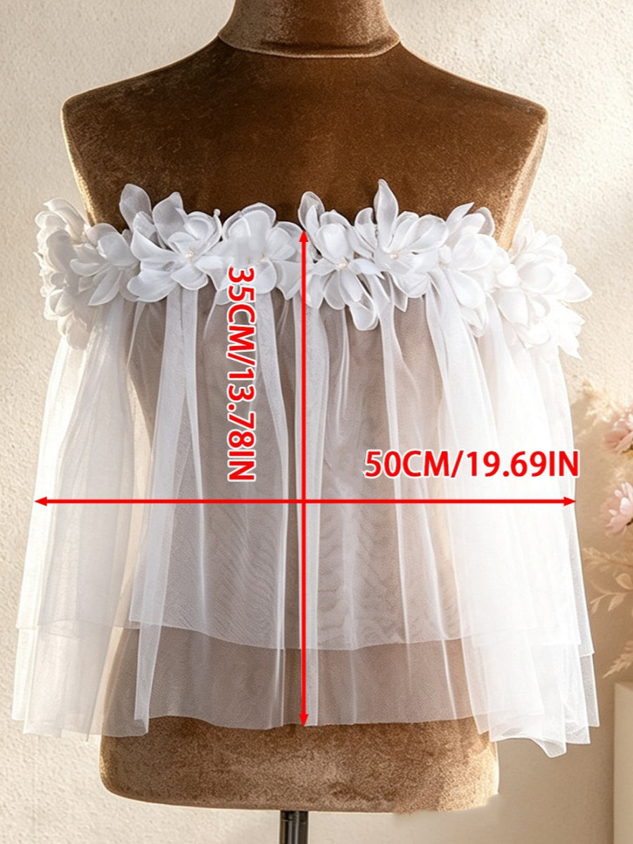 Off-the-Shoulder Bridal's Wrap with 3D Flowers Luxury Bridal Sleeveless Wedding Wraps
