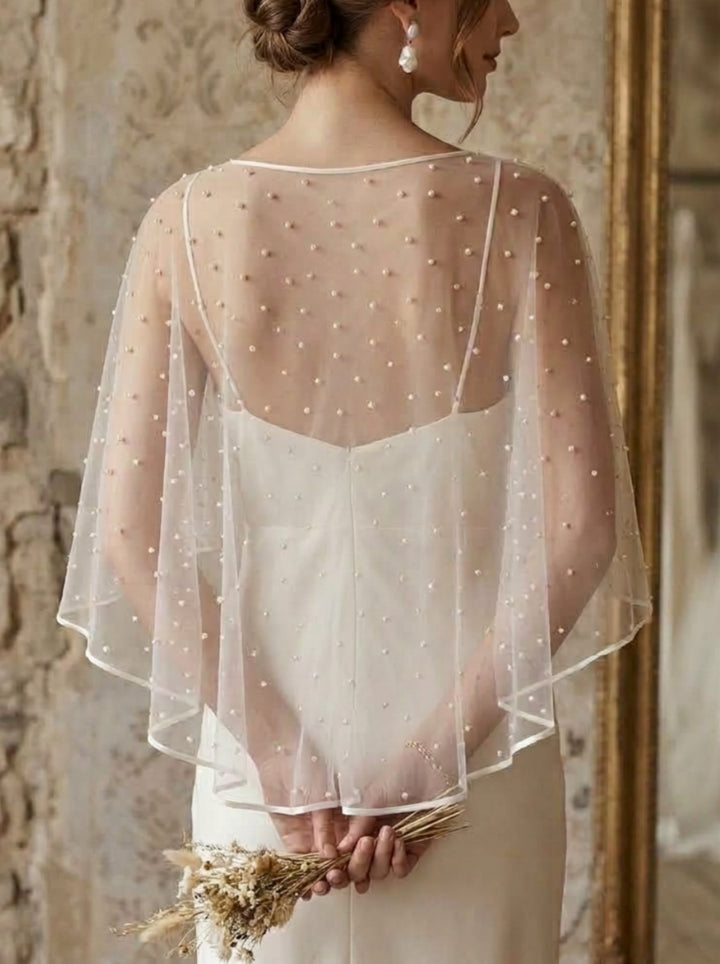 Scoop Faux Pearl Bridal's Wrap Luxury Bridal Sleeveless Wedding Wraps Beading