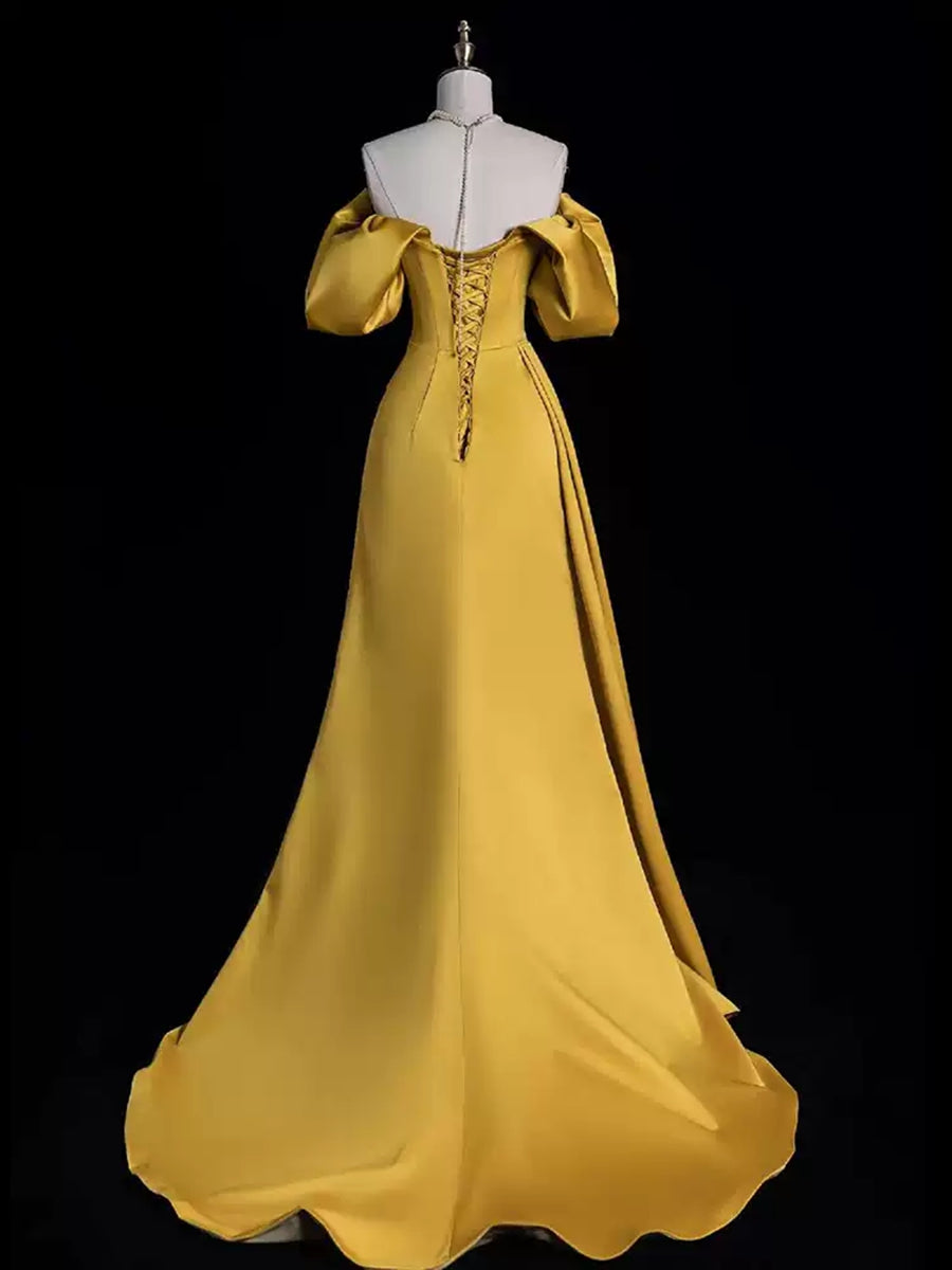 A-line/Princess Off-the-shoulder Ruched Asymmetrical Evening Dresses with Ruffles & Lace-up & Slit & Appliques