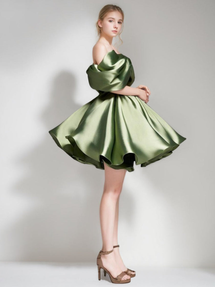 a line dress with pleats Pleated Line Sweater Dress With Pleats A-Line/Princess Off-the-shoulder Puff Sleeves Short/Mini