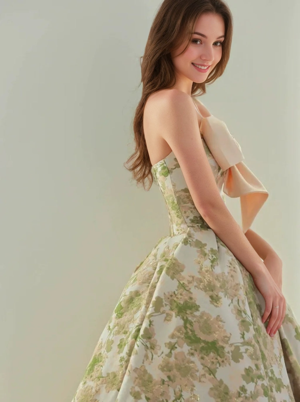A-Line/Princess Strapless Sleeveless Pleated Printed Floral
