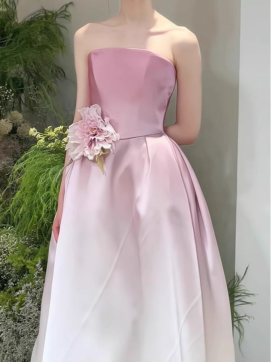 A-Line/Princess One-shoulder Floor-Length Pleated Evening Dresses with High Slit & Ruffles & 3D Flowers