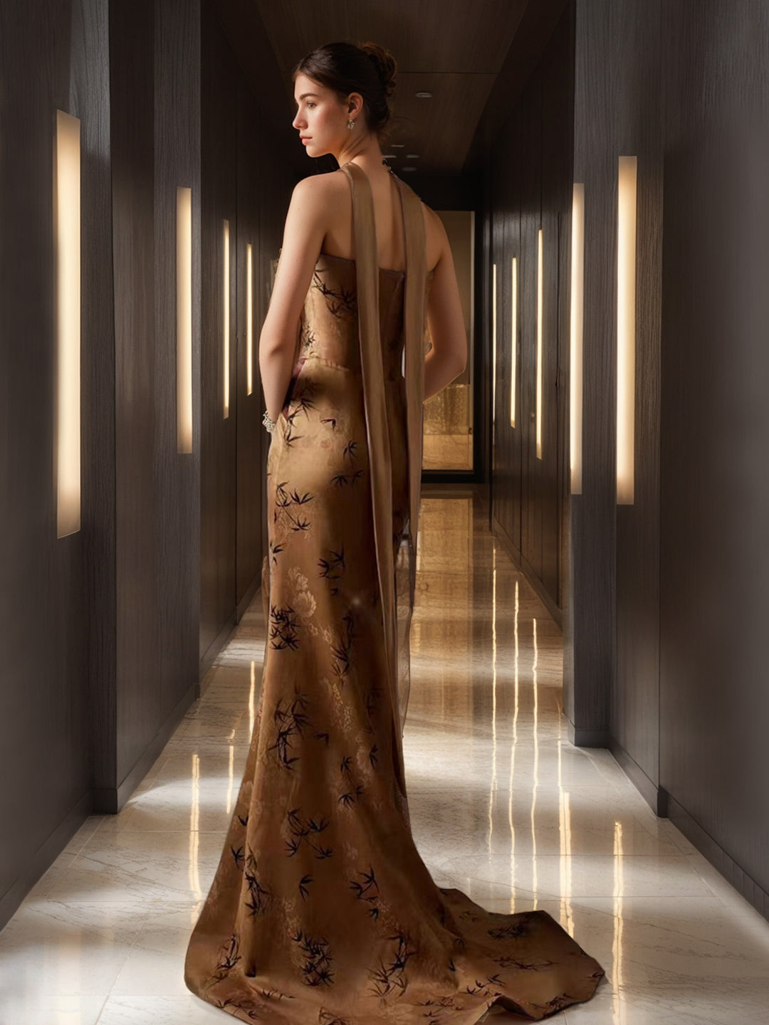 Sheath/Column Strapless Sleeveless Ruched Sweep Train Evening Dresses with Draped scarf