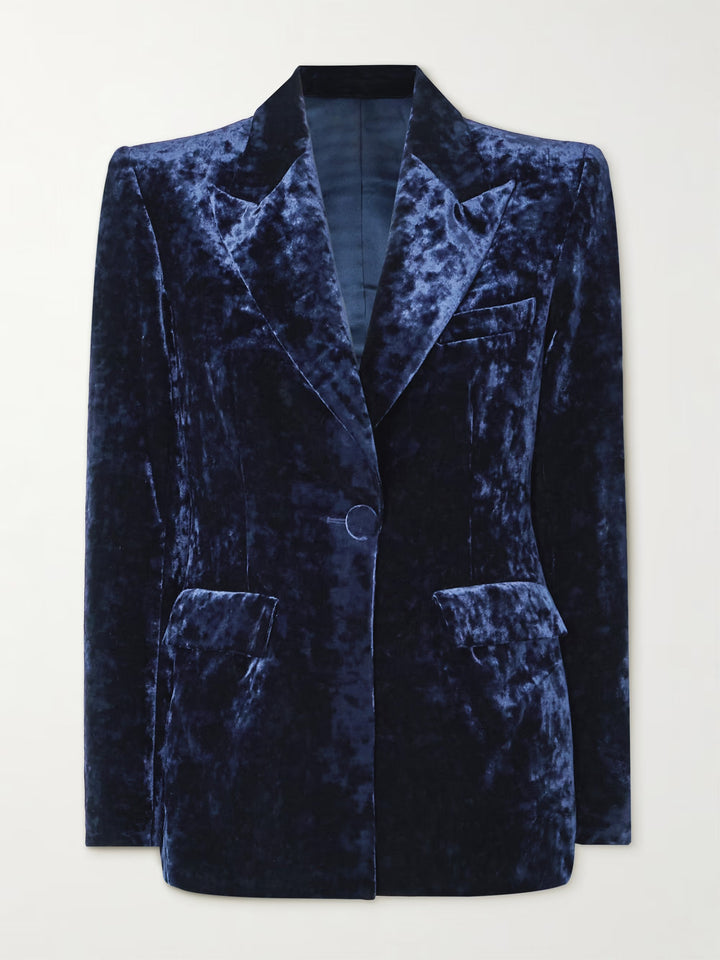 2 Pieces Blazer-style V-Neck with Peaked Lapel Long Sleeves Floor-Length Evening Pantsuits with Buttons & Pockets