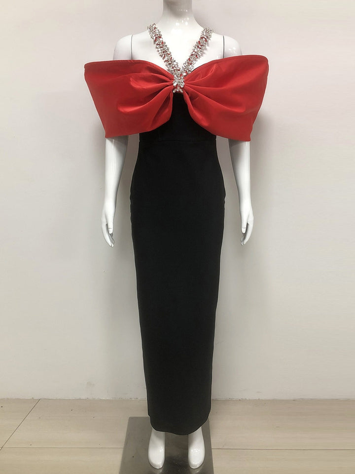 Sheath/Column Halter Sleeveless Ankle-Length Evening Dresses with Rhinestones & Bows