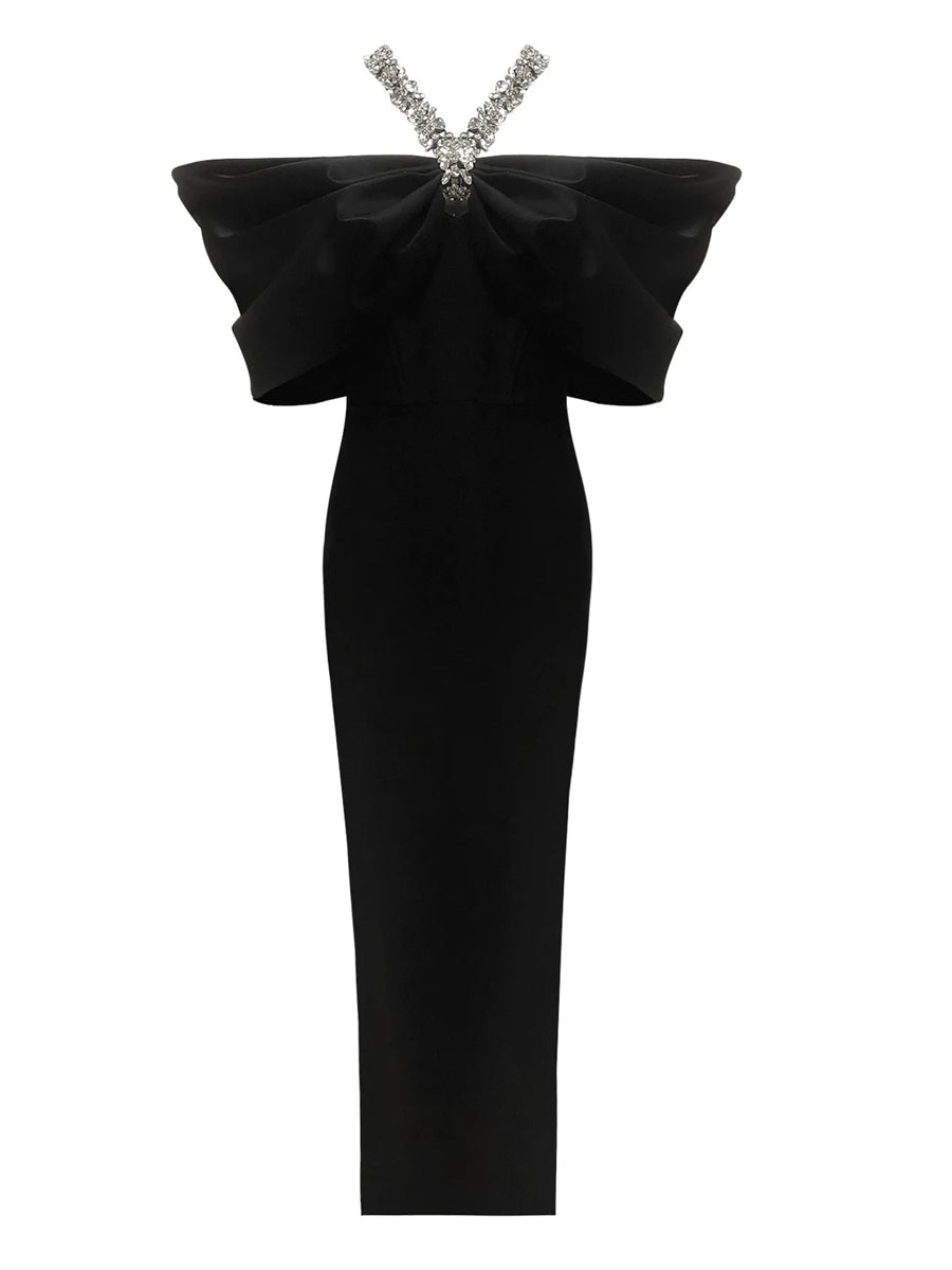 Sheath/Column Halter Sleeveless Ankle-Length Evening Dresses with Rhinestones & Bows