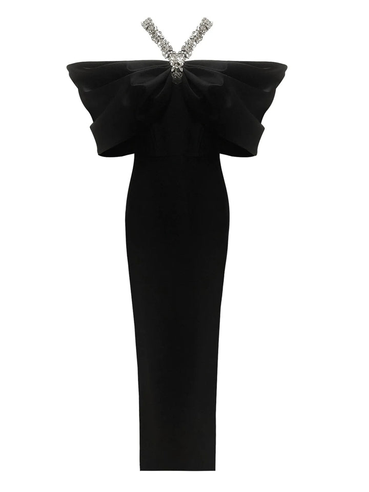 Sheath/Column Halter Sleeveless Ankle-Length Evening Dresses with Rhinestones & Bows