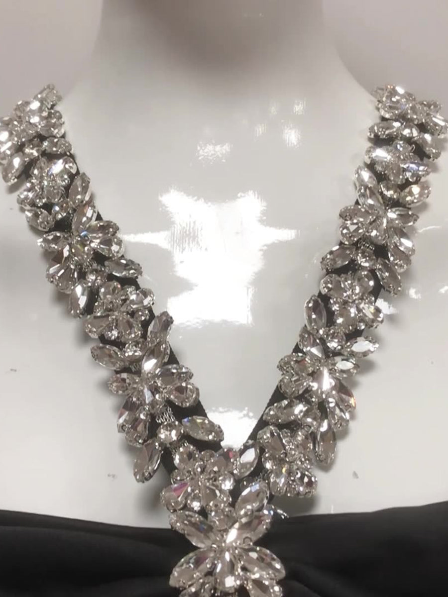 Sheath/Column Halter Sleeveless Ankle-Length Evening Dresses with Rhinestones & Bows