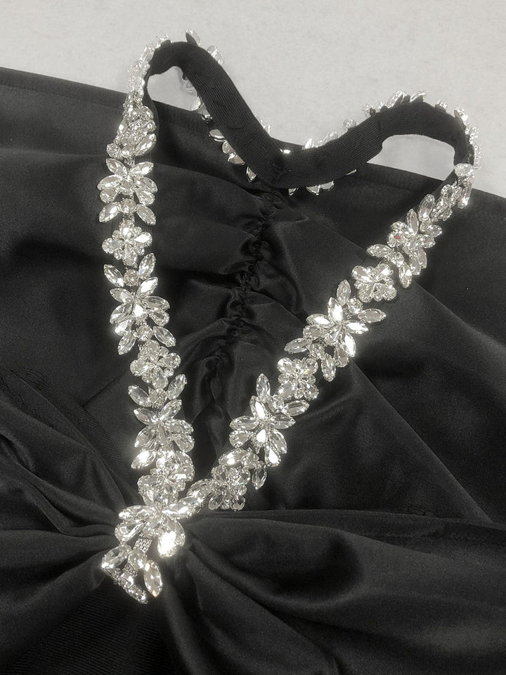 Sheath/Column Halter Sleeveless Ankle-Length Evening Dresses with Rhinestones & Bows