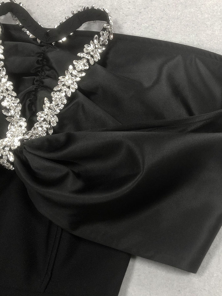 Sheath/Column Halter Sleeveless Ankle-Length Evening Dresses with Rhinestones & Bows