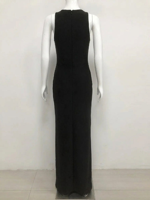 Sheath/Column Scoop Sleeveless Stylish Pattern Evening Dresses with Pearls & Split Side