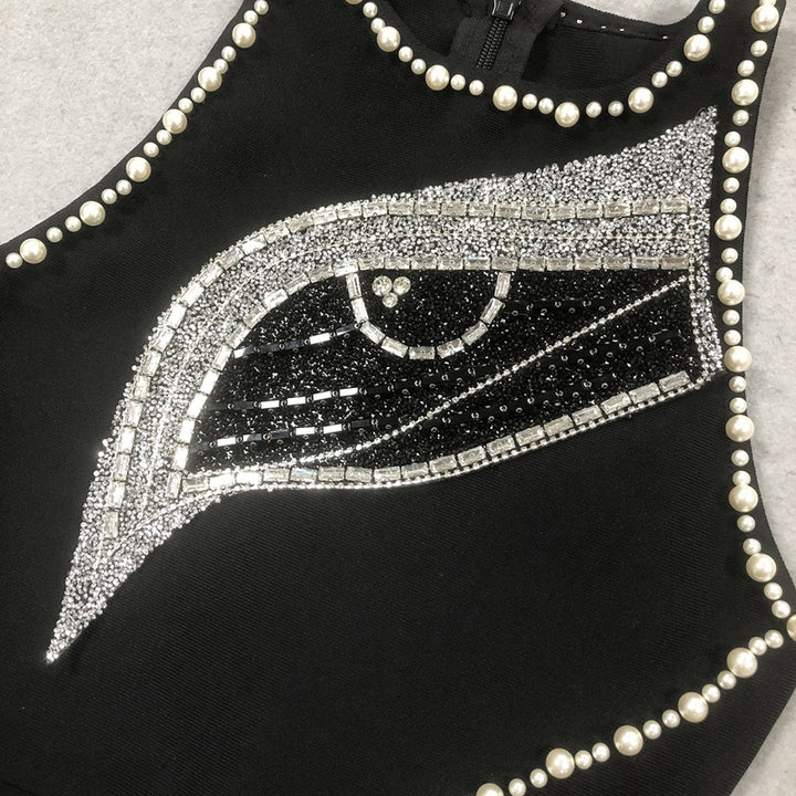 Sheath/Column Scoop Sleeveless Stylish Pattern Evening Dresses with Pearls & Split Side