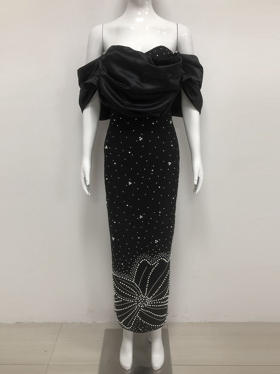 Sheath/Column Off-the-Shoulder Sleeveless Evening Dresses with Crystals & Ruffles