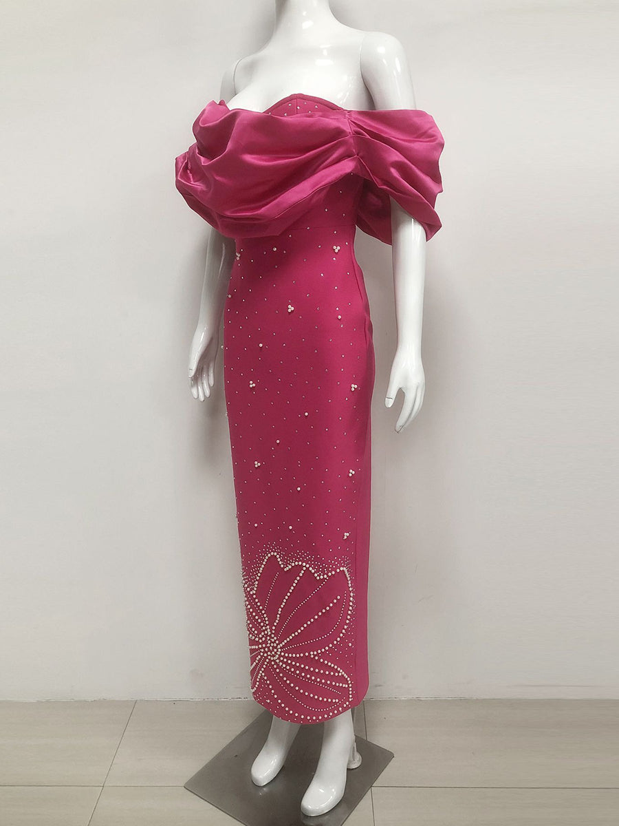 Sheath/Column Off-the-Shoulder Sleeveless Evening Dresses with Crystals & Ruffles