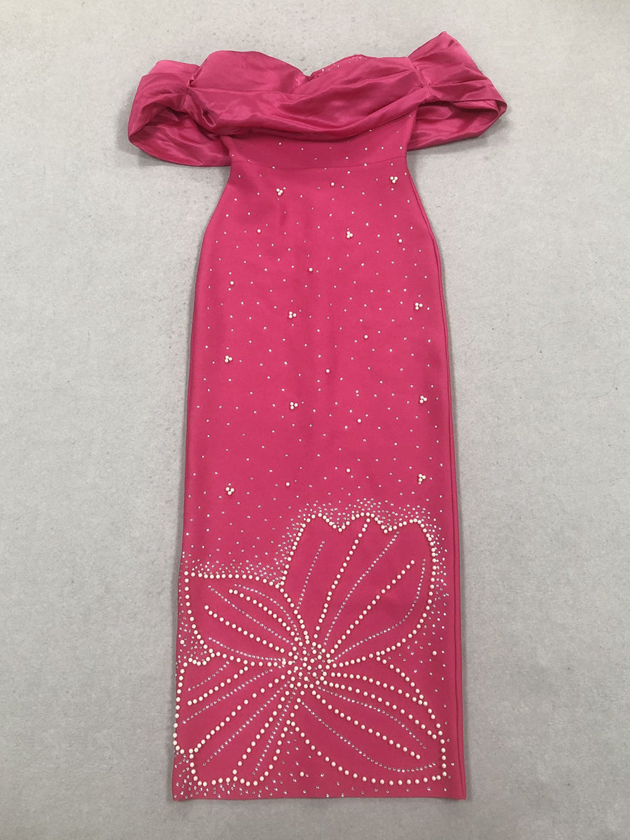 Sheath/Column Off-the-Shoulder Sleeveless Evening Dresses with Crystals & Ruffles