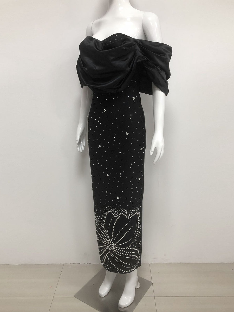 Sheath/Column Off-the-Shoulder Sleeveless Evening Dresses with Crystals & Ruffles